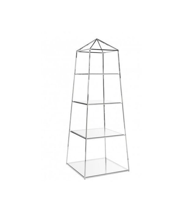 Nickel Obelisk Etagere w Glass Shelves